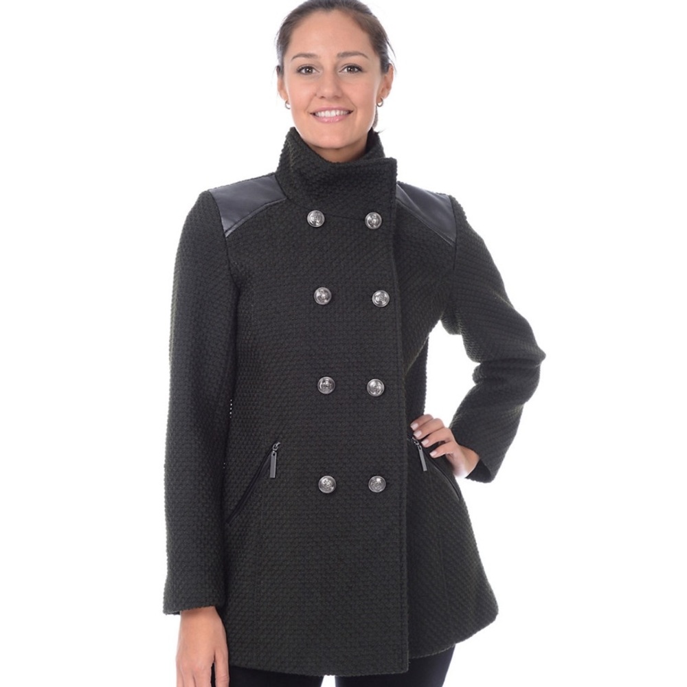Apt. 9 Womens Boucle' Double Breasted Military Jacket Black Plus Size 1X - Picture 1 of 16